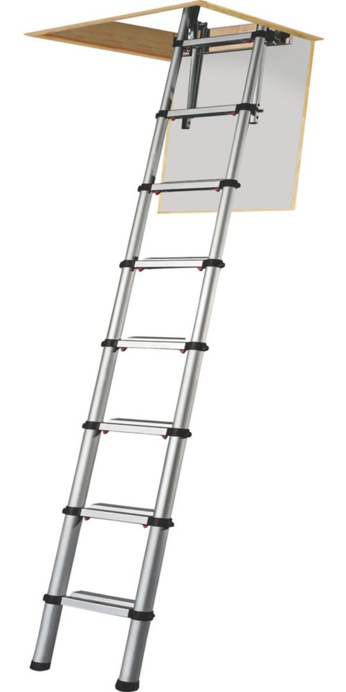 Image of Werner 1-Section Anodised Aluminium & Plastic Telescopic Loft Ladder 2.61m 