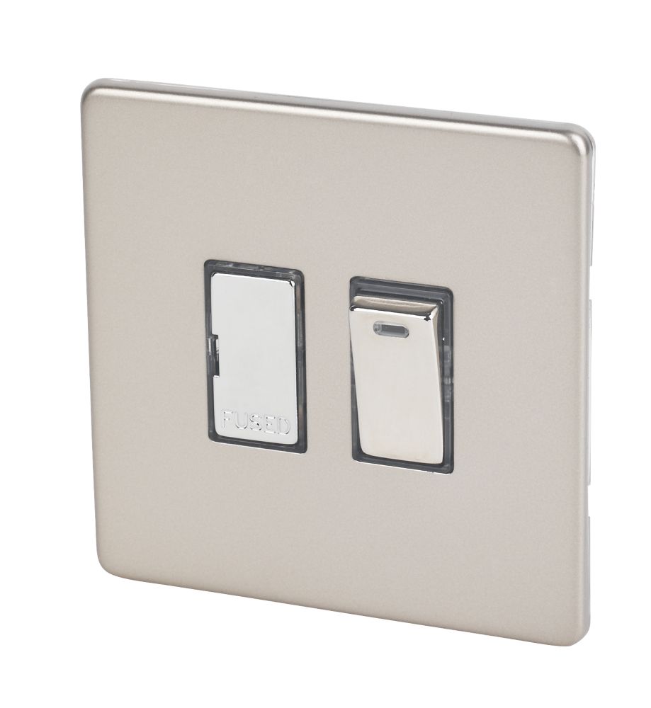 Image of Varilight 13AX Switched Fused Spur with Neon Satin Chrome with Black Inserts 