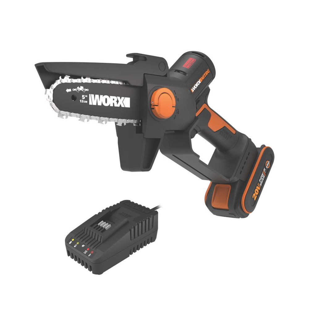 Image of Worx WG325E 20V 1 x 2.0Ah Lithium PowerShare Brushless Cordless 12cm Chainsaw 