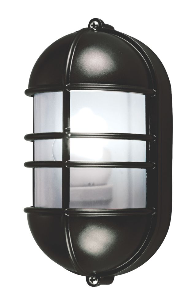 Image of Outdoor Oval Caged Bulkhead Wall Light Black 