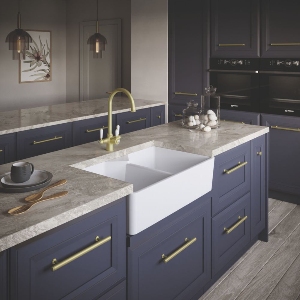 Image of ETAL Comite 2 Bowl Composite Belfast Kitchen Sink White 800mm x 500mm x 216mm 