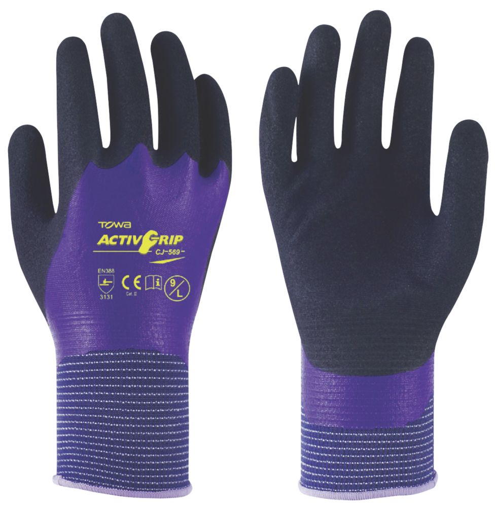 Image of Towa ActivGrip CJ-569 Nitrile-Coated Gloves Black / Blue Medium 