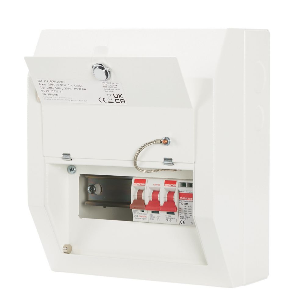 Image of Contactum Defender 1.0 8-Module 4-Way Part-Populated Main Switch Consumer Unit with SPD 