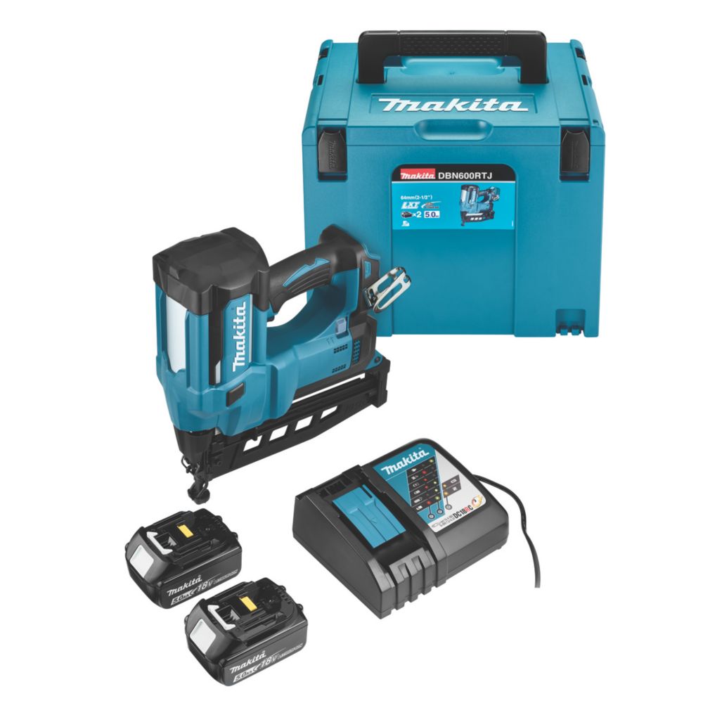 Image of Makita DBN600RTJ 64mm 18V 2 x 5.0Ah Li-Ion LXT Second Fix Cordless Nail Gun 