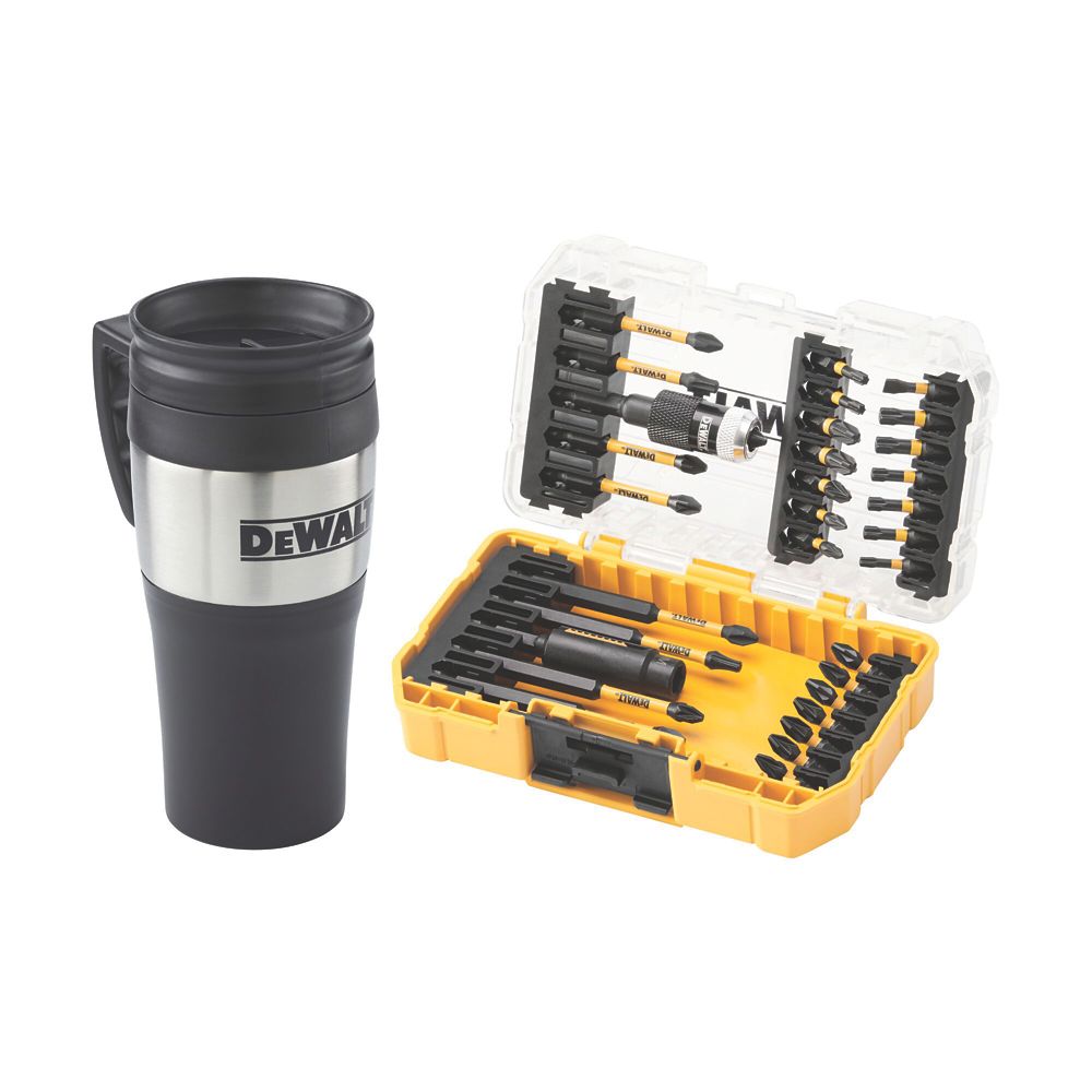 Image of DeWalt Flextorq 6.35mm Hex Shank Mixed Screwdriver Bit Set & Mug 32 Pieces 