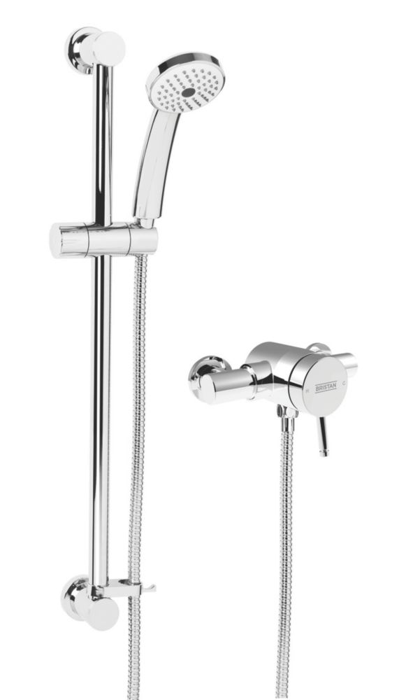 Image of Bristan Strato Rear-Fed Exposed Chrome Thermostatic Mini-Valve Mixer Shower with Adjustable Riser Kit 