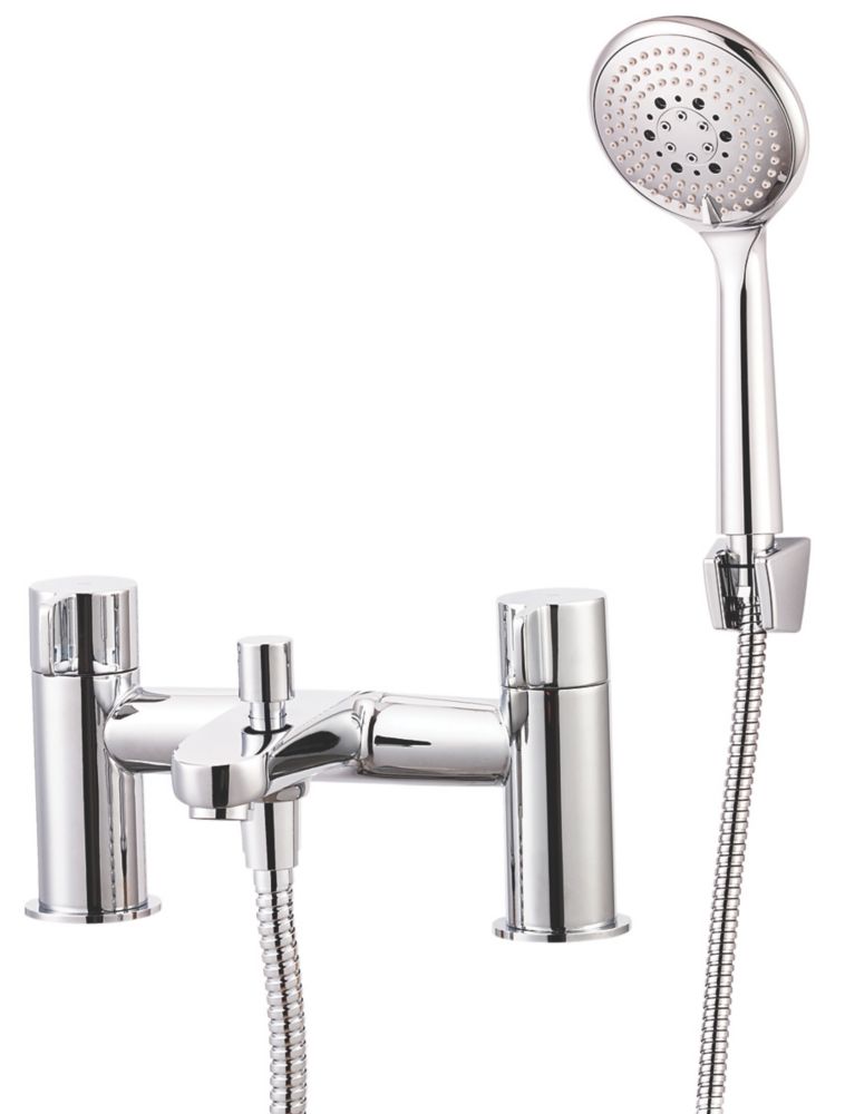 Image of Swirl Caldew Deck-Mounted Bath/Shower Mixer Tap Silver 