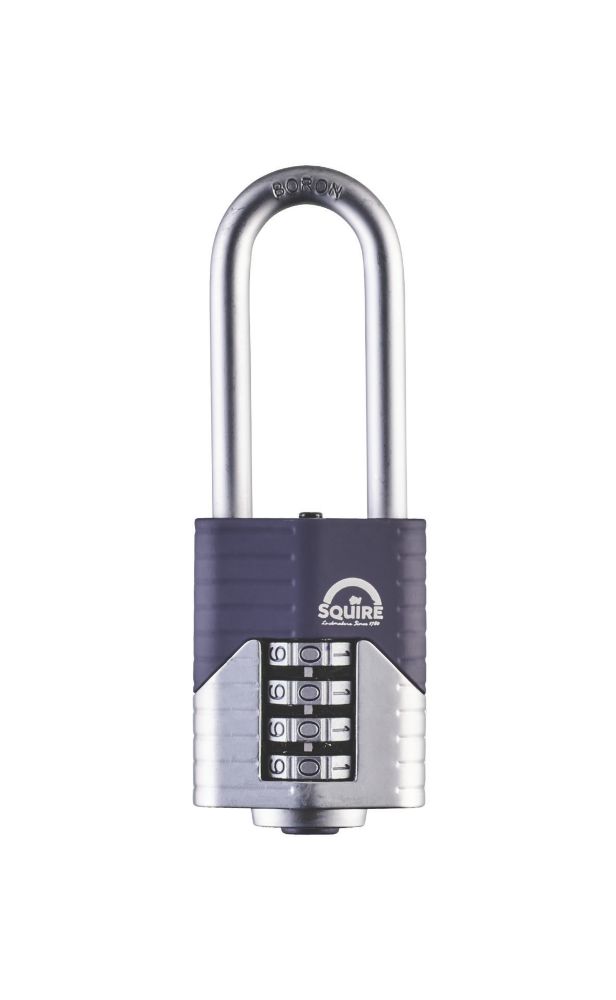 Image of Squire Vulcan Die-Cast Steel Weatherproof Long Shackle Combination High Security Padlock Blue / Chrome 50mm 