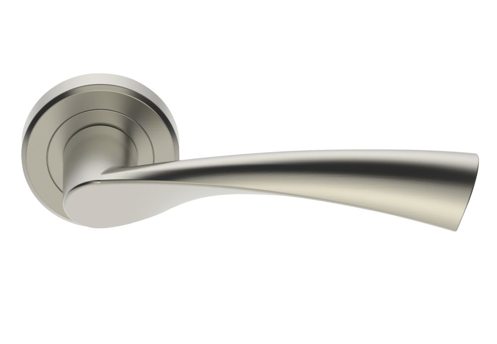 Image of Serozzetta Breeze Fire Rated Lever on Rose Door Handles Pair Satin Chrome 