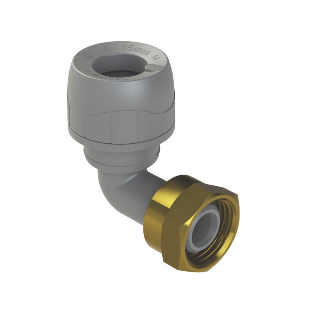 Image of PolyPlumb Plastic Push-Fit Angled Tap Connector 15mm x 1/2" 