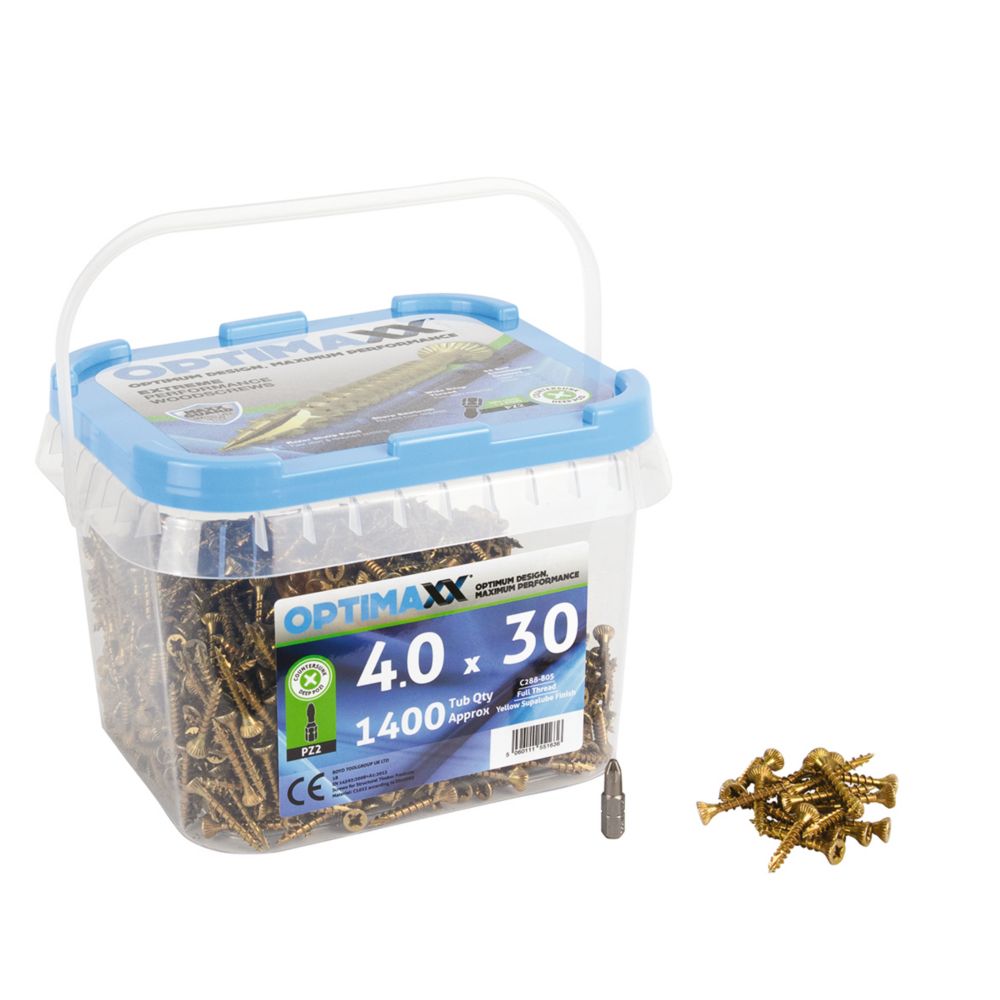 Image of Optimaxx PZ Countersunk Wood Screws 4mm x 30mm 1400 Pack 