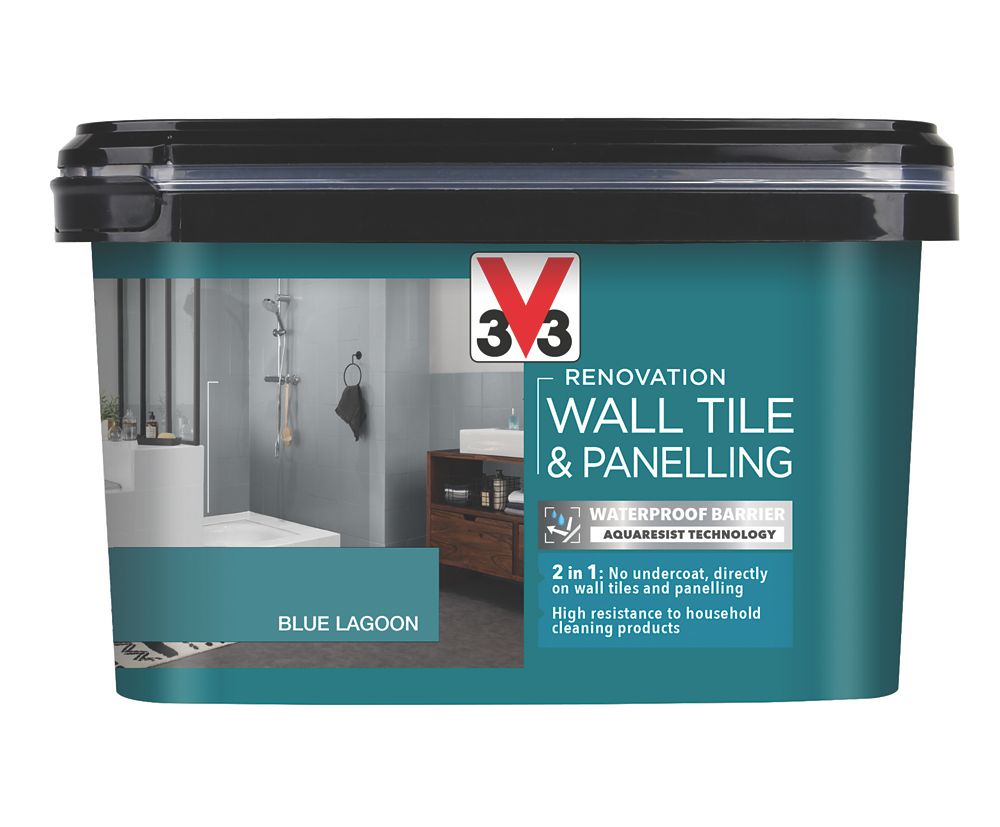 Image of V33 Renovation Wall Tile & Panelling Paint Satin Lagoon Blue 2Ltr 