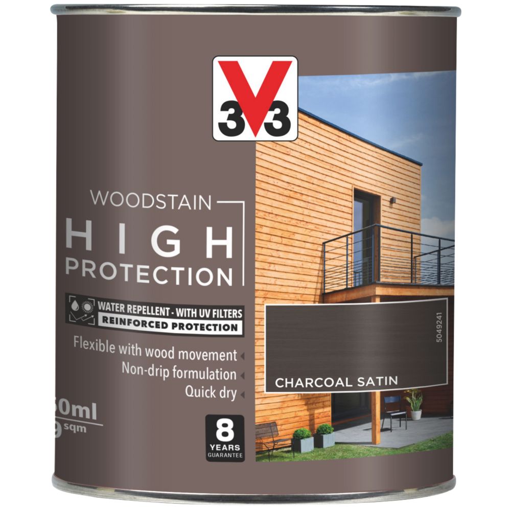 Image of V33 High-Protection Exterior Woodstain Satin Charcoal 750ml 