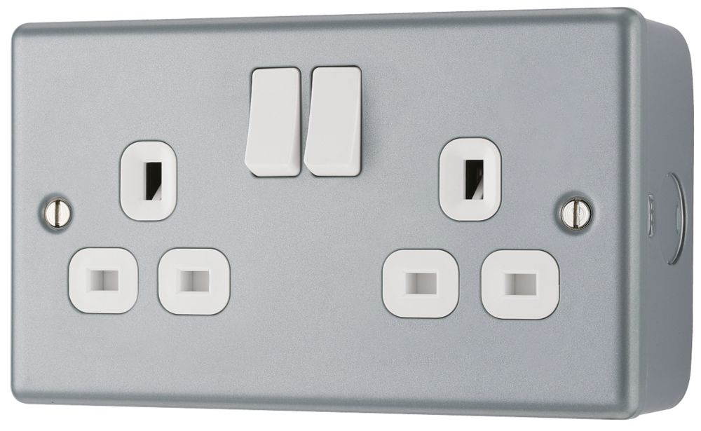 Image of British General 13A 2-Gang DP Switched Metal Clad Power Socket with White Inserts 