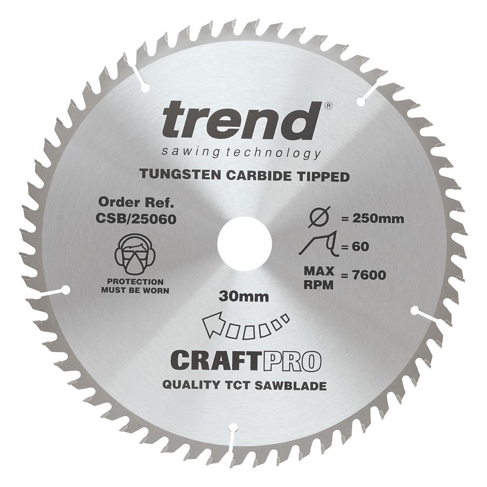 Image of Trend CraftPro Wood Circular Saw Blade 250mm x 30mm 60T 