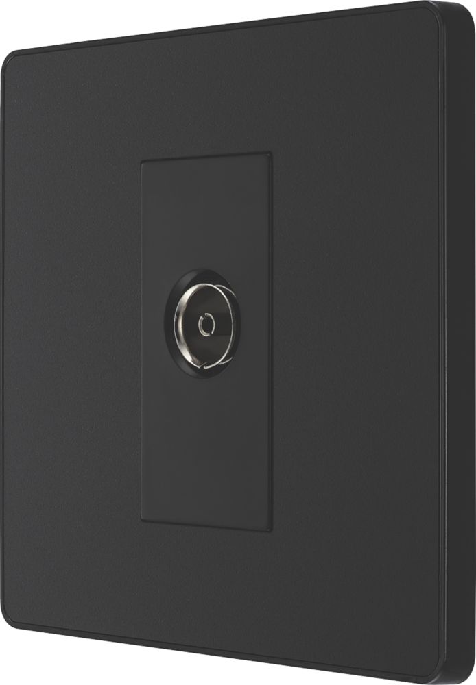 Image of British General Evolve 1-Gang Coaxial TV / FM Socket Matt Black with Black Inserts 