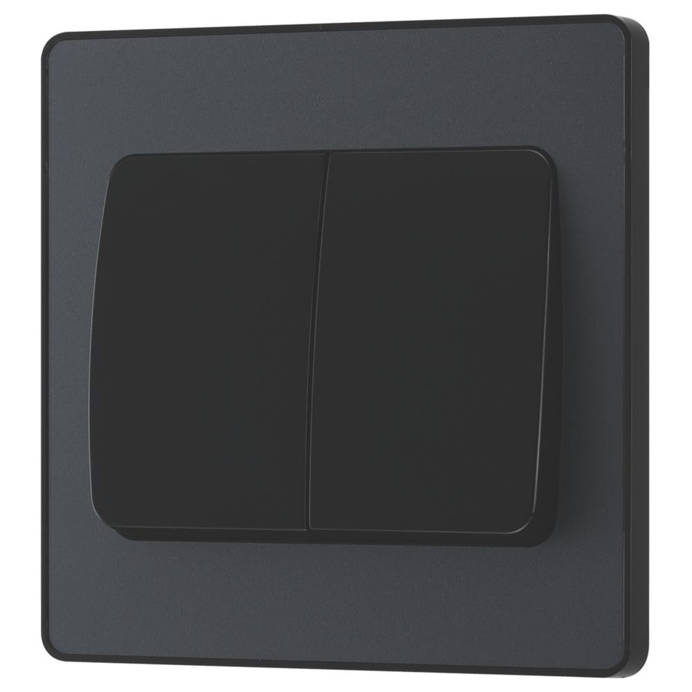 Image of British General Evolve 20 A 16AX 2-Gang 2-Way Wide Rocker Light Switch Grey with Black Inserts 