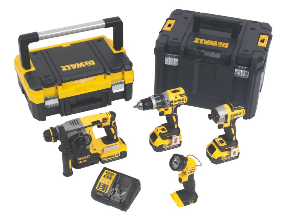 Image of DeWalt DCK456M3T-GB 18V 3 x 4.0Ah Li-Ion XR Brushless Cordless 4-Piece Power Tool Kit 