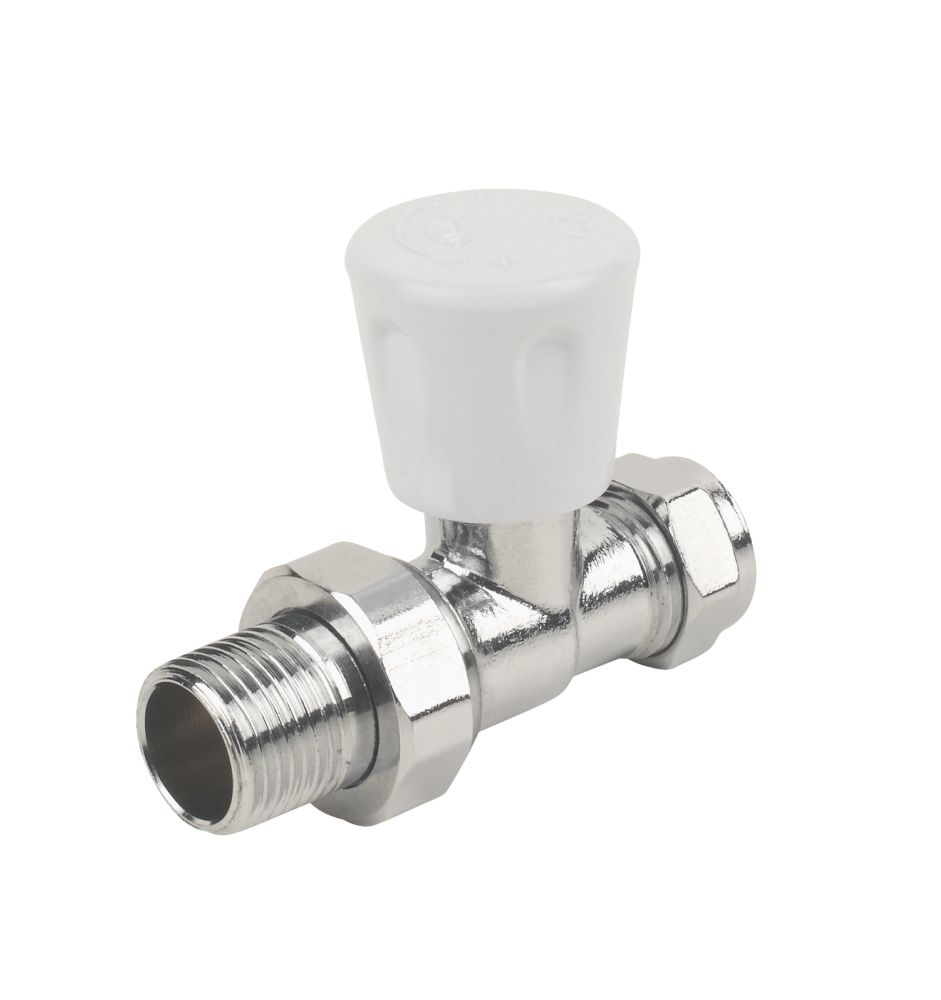 Image of White Straight Manual Radiator Valve 15mm x 1/2" 