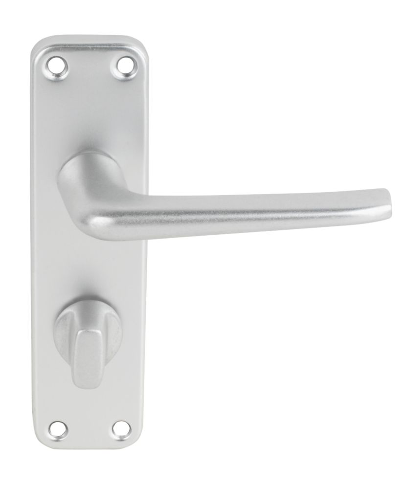 Image of Smith & Locke 2000 Series Fire Rated WC Door Handle Set Pair Satin Aluminium 