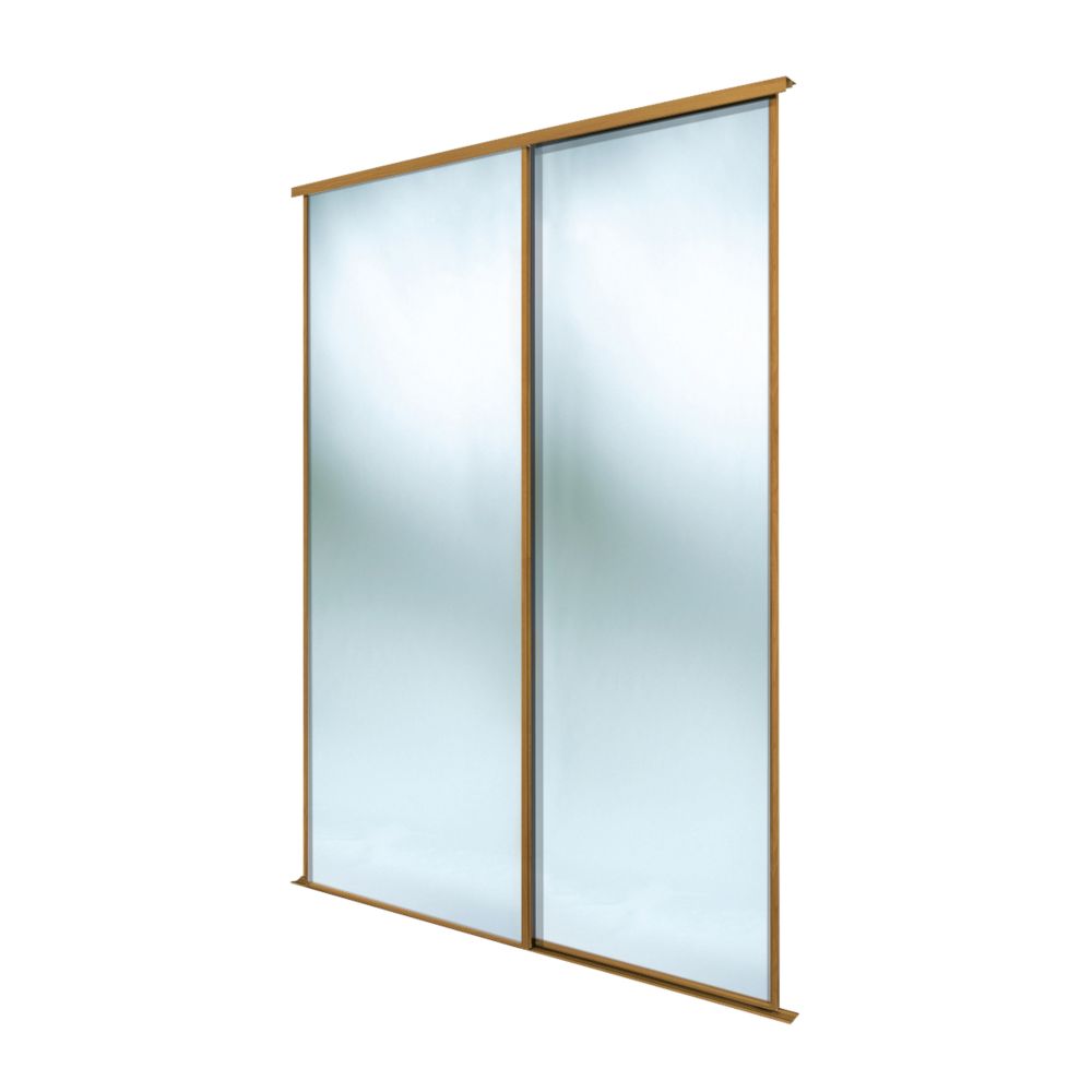 Image of Spacepro Classic 2-Door Sliding Wardrobe Door Kit Oak Frame Mirror Panel 1489mm x 2260mm 