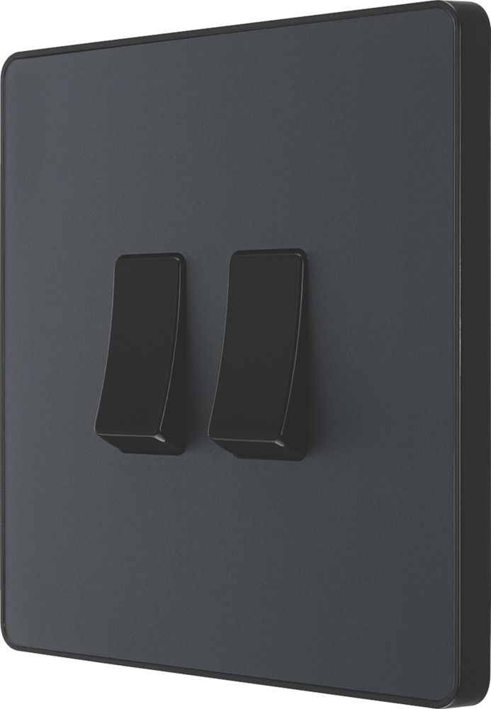 Image of British General Evolve 20 A 16AX 2-Gang 2-Way Light Switch Grey with Black Inserts 