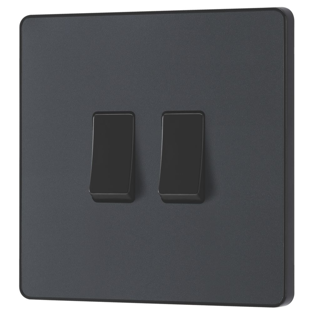Image of British General Evolve 20 A 16AX 2-Gang 2-Way Light Switch Grey with Black Inserts 