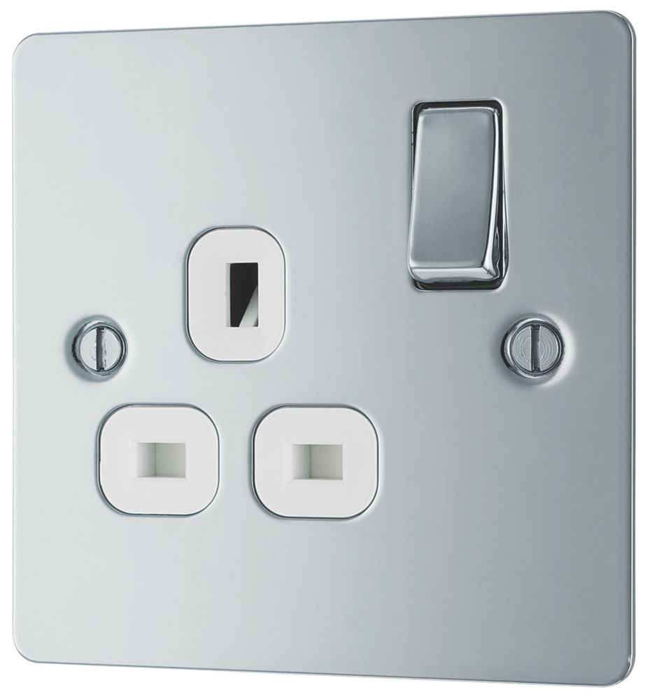 Image of LAP 13A 1-Gang DP Switched Plug Socket Polished Chrome with White Inserts 