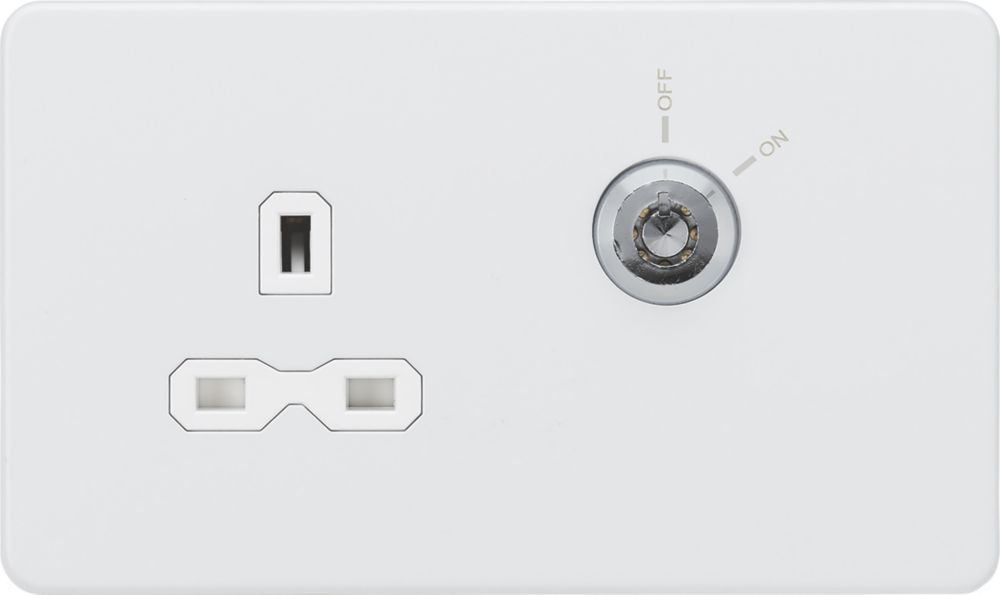 Image of Knightsbridge 13A Key Switch 1-Gang DP Switched Socket Matt White with White Inserts 