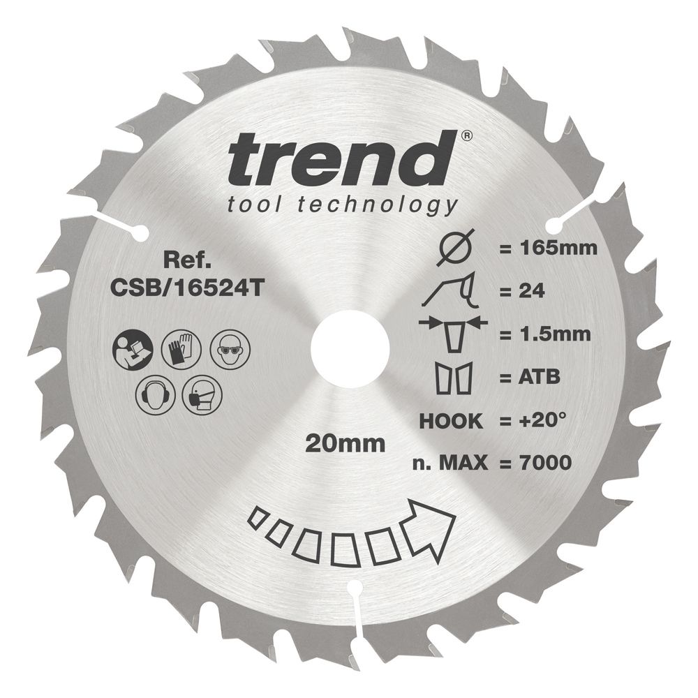 Image of Trend CraftPro CSB/16524T Wood Thin Kerf Combination Circular Saw Blade for Cordless Saws 165mm x 20mm 24T 