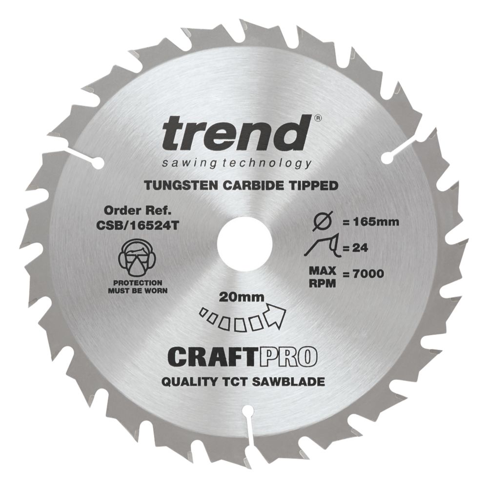Image of Trend CraftPro CSB/16524T Wood Thin Kerf Combination Circular Saw Blade for Cordless Saws 165mm x 20mm 24T 
