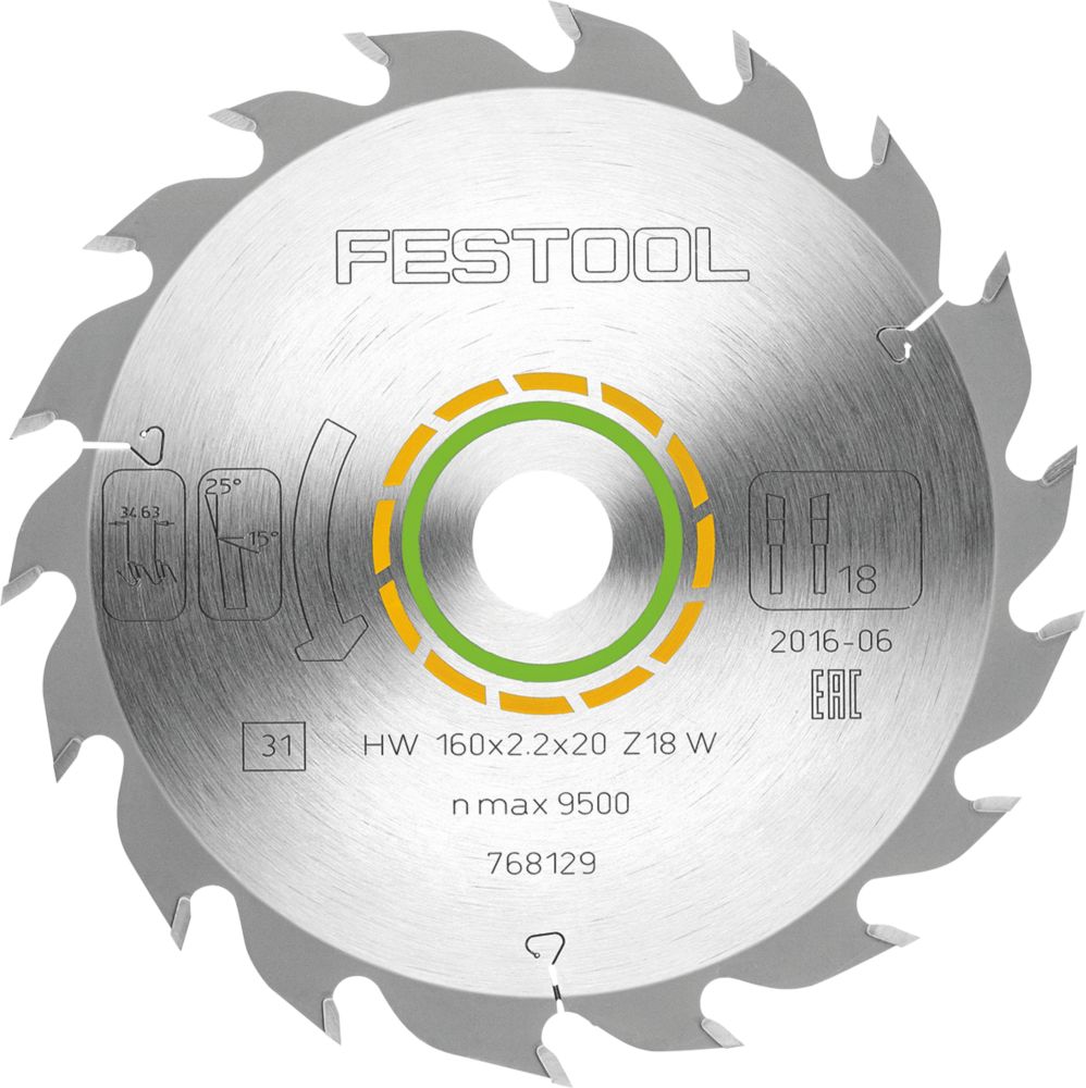 Image of Festool Wood/Plastic TCT Circular Saw Blade 160mm x 20mm 18T 