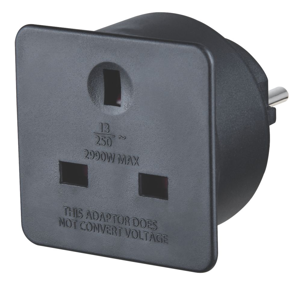 Image of Masterplug 13A Unfused UK to Euro Travel Adaptor Black 