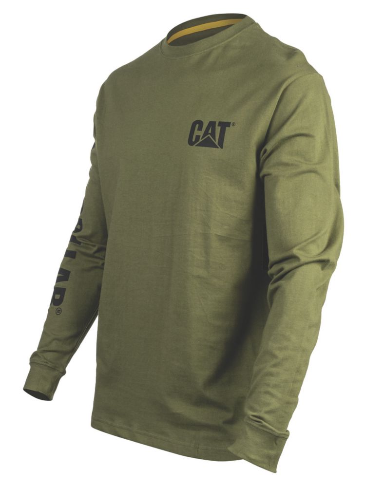 Image of CAT Trademark Banner Long Sleeve T-Shirt Chive Small 36-38" Chest 