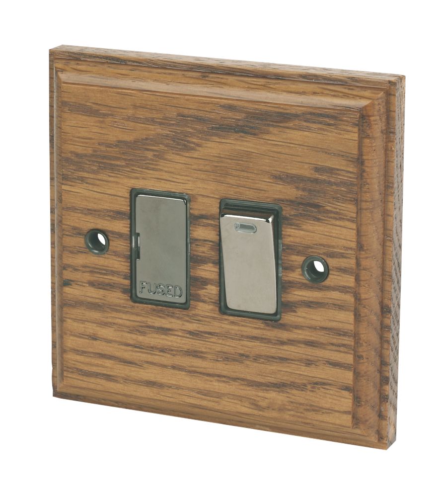 Image of Varilight 13AX Switched Fused Spur with Neon Medium Oak with Black Inserts 