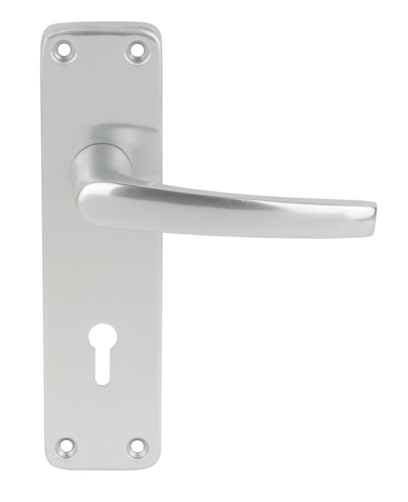 Image of Contract Fire Rated Lever Lock Door Handle Pair Satin Anodised Aluminium 
