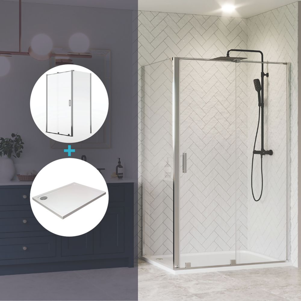 Image of Aqualux Aquarius 6 Frameless Rectangular Shower Enclosure & Tray Reversible Left/Right Opening Chrome 1400mm x 900mm x 1900mm 