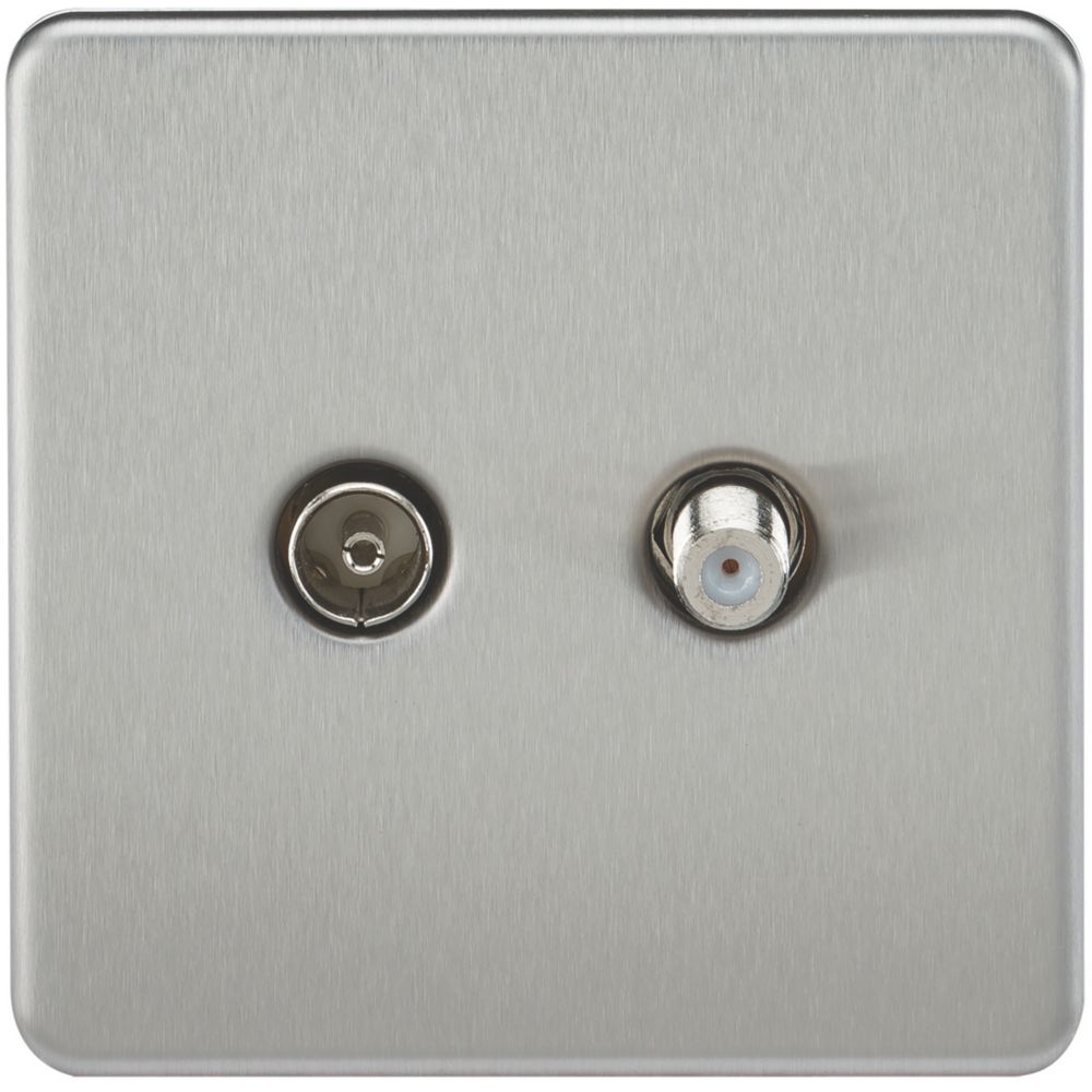 Image of Knightsbridge 2-Gang Isolated Coaxial TV & F-Type Satellite Socket Brushed Chrome 