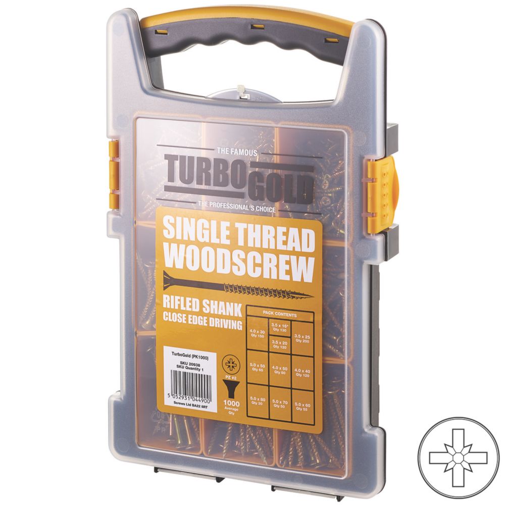 Image of TurboGold PZ Double-Countersunk Woodscrews Trade Grab Pack 1000 Pcs 