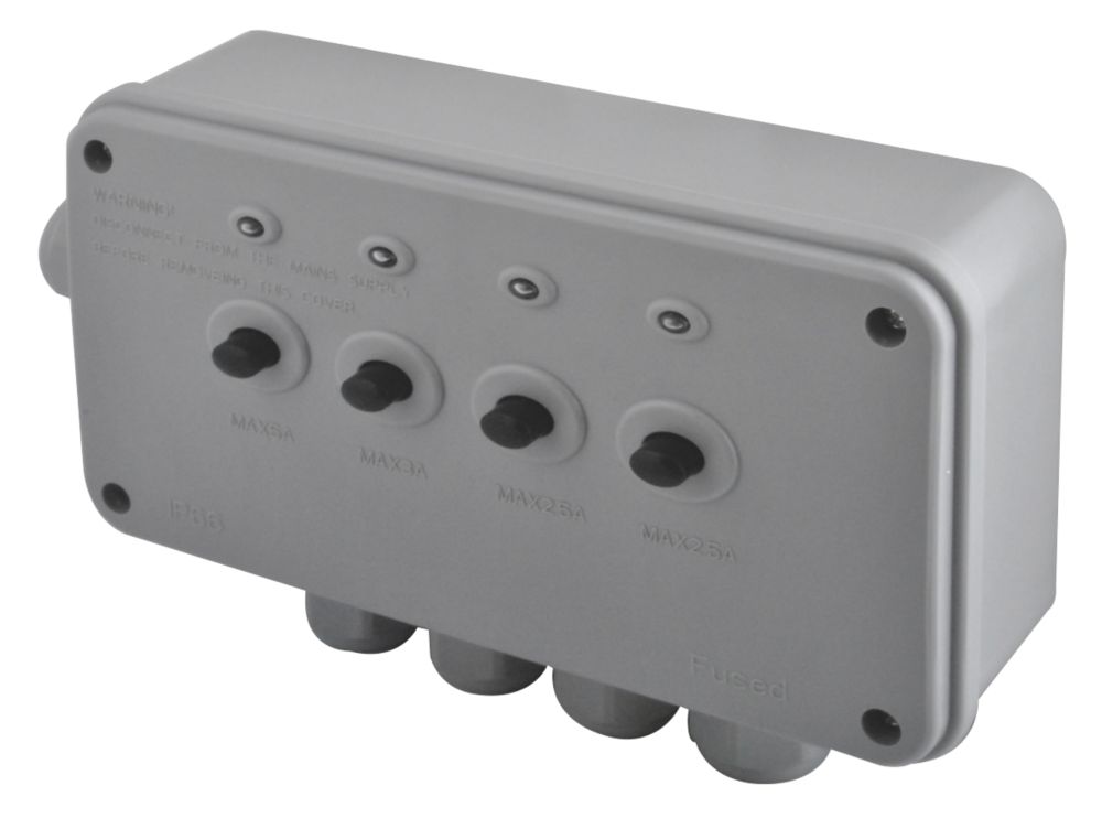Image of British General IP66 13A 4-Gang 4-Way Weatherproof Outdoor Switched Power Controller with LED 