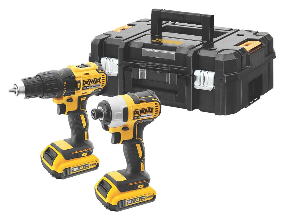 Image of DeWalt DCK2060D2T-SFGB 18V 2 x 2.0Ah Li-Ion XR Brushless Cordless Combi Drill and Impact Driver Twin Pack 