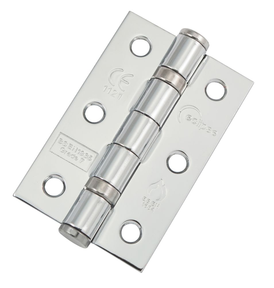 Image of Eclipse Polished Chrome Grade 7 Fire Door Ball Bearing Hinges 76mm x 51mm 20 Pack 