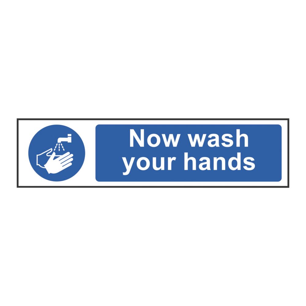 Image of 'Now Wash Your Hands' Sign 50mm x 200mm 