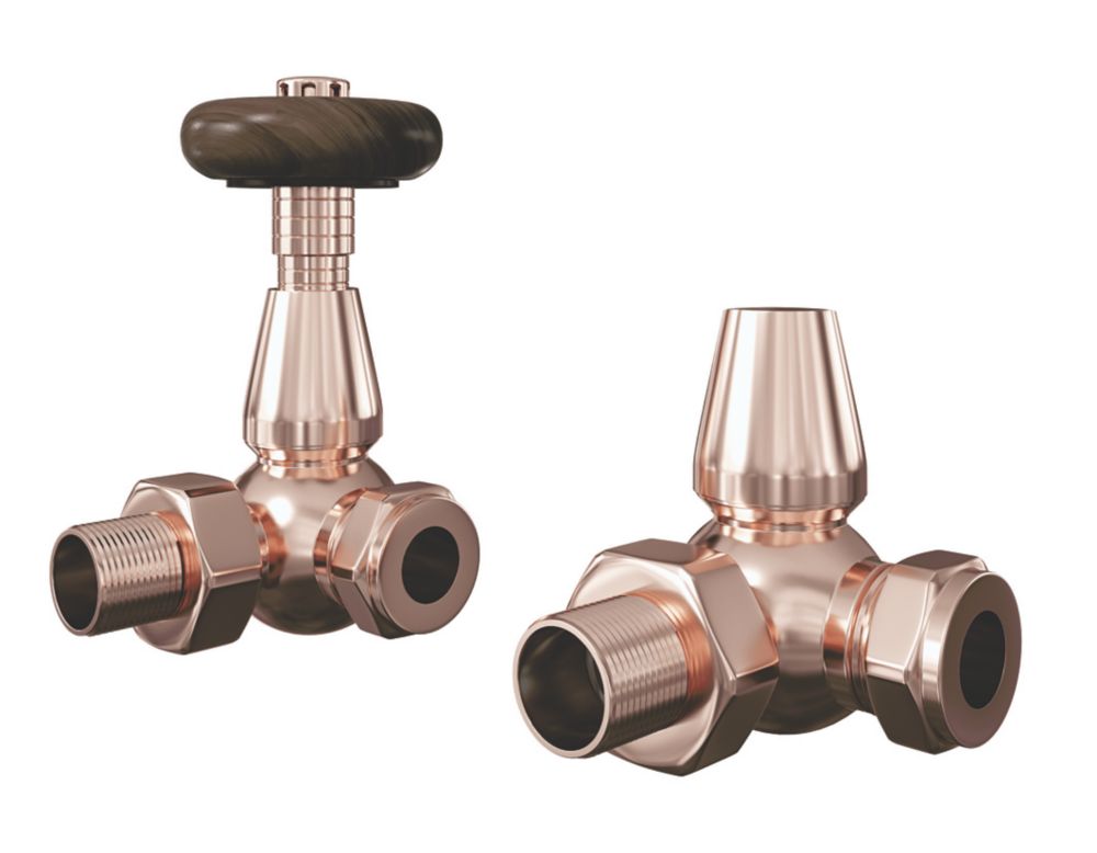 Image of ETAL Harrow Wood Corner Thermostatic TRV & Lockshield 15mm x 1/2" 