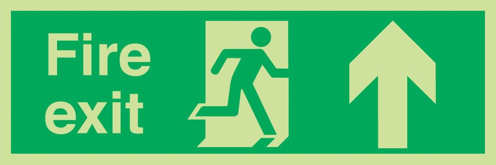 Image of Nite-Glo Photoluminescent "Fire Exit" Up Arrow Sign 150mm x 450mm 