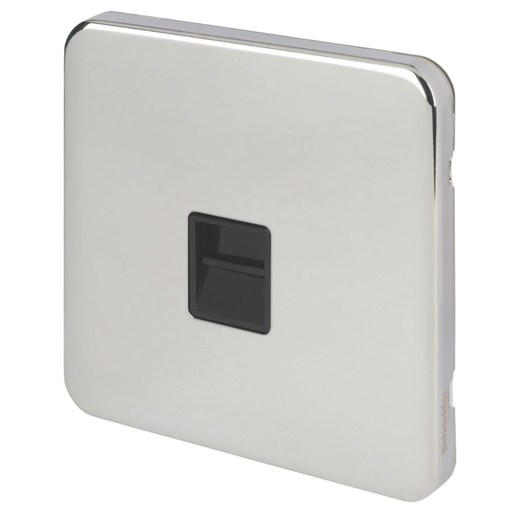 Image of Schneider Electric Lisse Deco Master Telephone Socket Polished Chrome with Black Inserts 