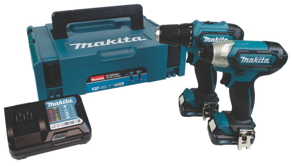 Image of Makita CLX224AJ 12V 2 x 2.0Ah Li-Ion CXT Cordless Drill Driver & Impact Driver Twin Kit 