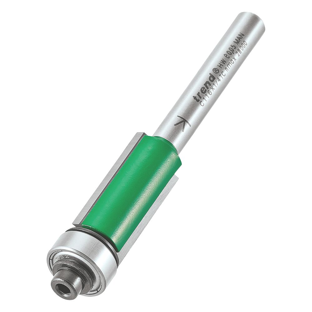 Image of Trend C116X1/4TC 1/4" Shank Double-Flute Straight Bearing-Guided Trimmer 12.7mm x 25.4mm 