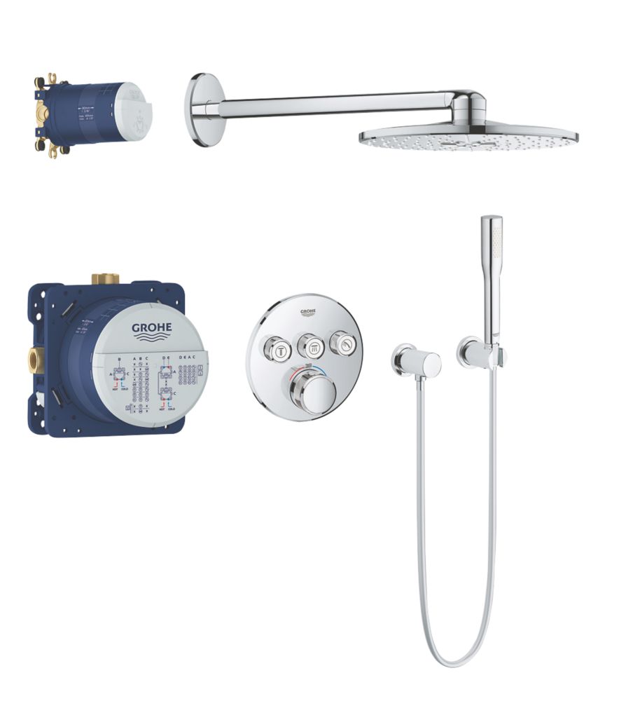 Image of Grohe Grohtherm SmartControl 3 Button Round with Rainshower SmartActive 310 Rear-Fed Concealed Chrome Thermostatic Shower Set 