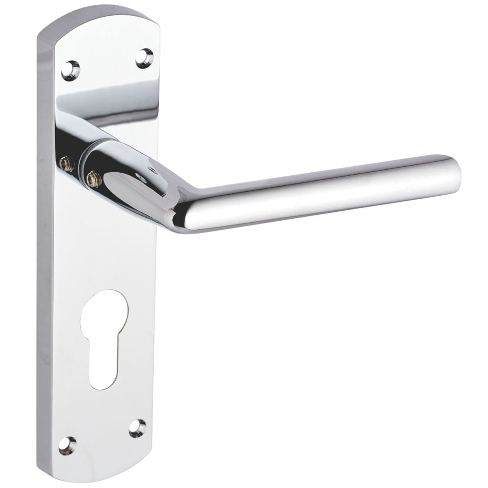 Image of Smith & Locke Crane Fire Rated Euro Lock Door Handles Pair Polished Chrome 